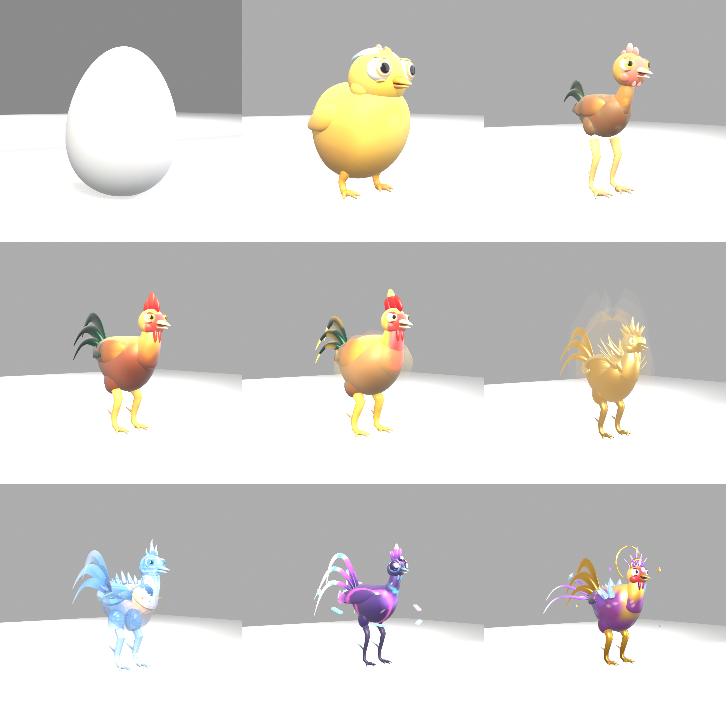 the family: every form rendered from its own .blend by the QA pipeline