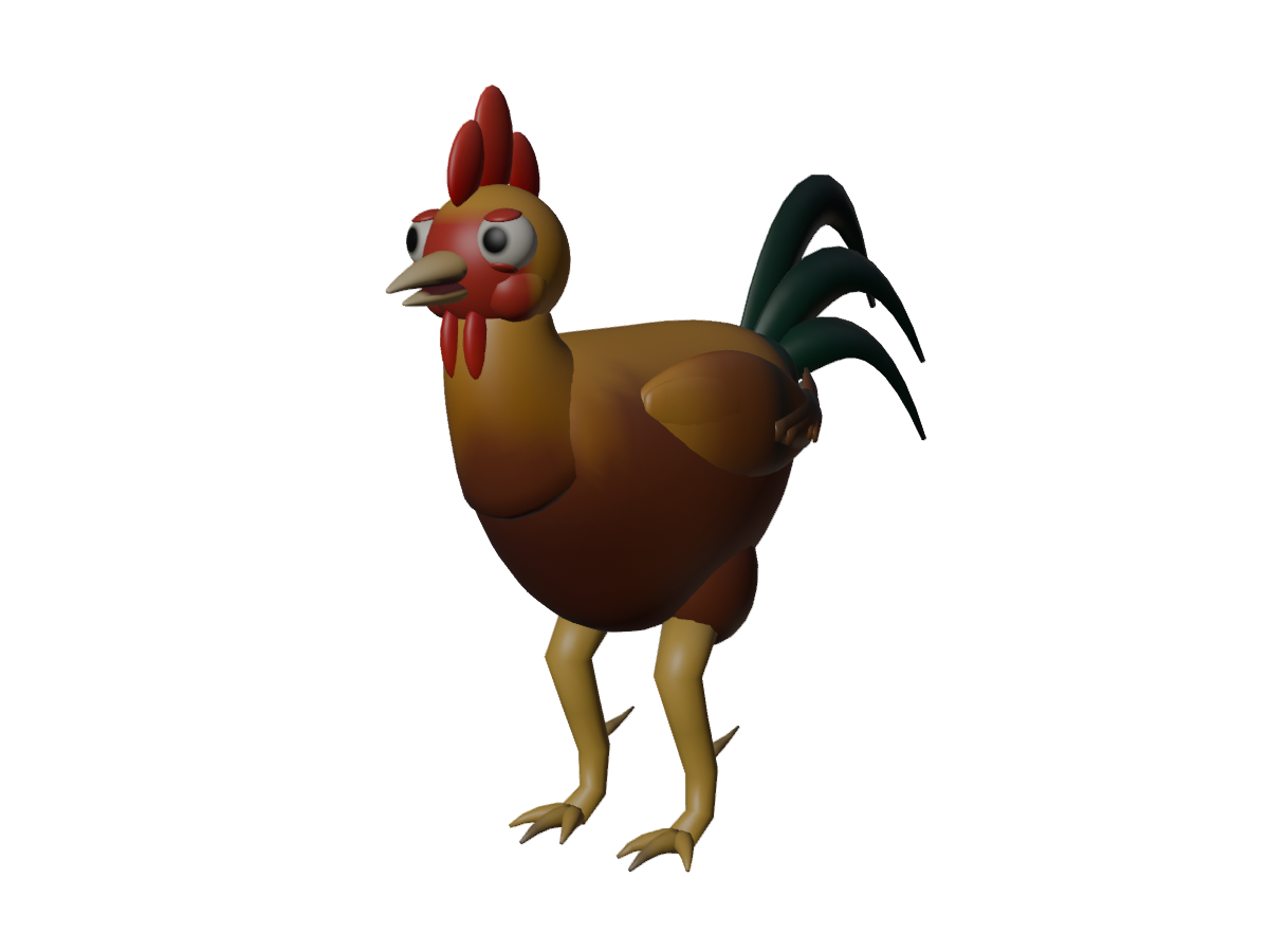 the mature rooster, straight out of mature_rooster.blend (workbench render, vertex colors)